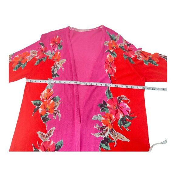 CHICOS Womens 2 Red & Pink Floral Long Sleeve Open Cardigan Kimono Long Duster - Picture 5 of 14